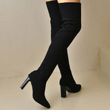 Goosudu Solid Color Flattering Over The Knee Knitted Boots