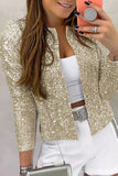 Goosudu Casual Patchwork Sequins Cardigan O Neck Outerwear