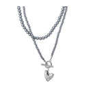 Goosudu Grey Pearl Heart Long Necklace for layered Style