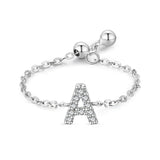 Goosudu Silver Letter A-Z Chain Ring Zirconia Diamond Adjustable