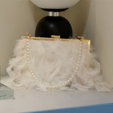 Goosudu Daily Party Patchwork Feathers Chains Pearl Bags