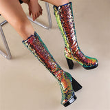 Goosudu Sequined Glistening Platform Boots