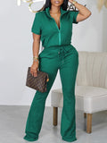 Goosudu Zip-Front Top & Flared Pants Set