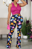 Goosudu Casual High Waist Floral Flared Pants