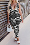 Goosudu V-neck Striped Sleeveless Zipper Jumpsuit