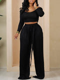 Goosudu Solid Boat-Neck Top & Tied Pants Set