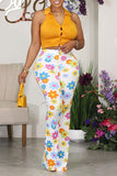 Goosudu Casual High Waist Floral Flared Pants