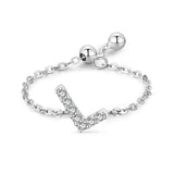 Goosudu Silver Letter A-Z Chain Ring Zirconia Diamond Adjustable