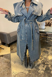 Goosudu Denim On-trend Denim Overcoat With Belt