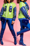 Goosudu Color Block Patchwork Sporty Sequined Jacket