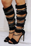 Goosudu Chain Decor Cool Bandage Denim Sandals