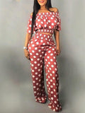 Goosudu Dot Off Shoulder Crop Top & Pants Set