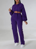 Goosudu Solid Cropped Hoodie & Pants Set