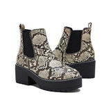 Goosudu Women Casual Snakeskin Platform Slip On Boots