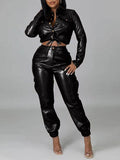 Goosudu Faux-Leather Jacket & Jogger Pants Set