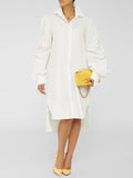 Goosudu Solid Ruched-Sleeve Shirt Dress