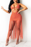 Goosudu Sexy Solid Tassel Hollowed Out Split Joint Backless Swimwears Cover Up