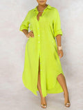 Goosudu Solid Button-Down Shirt Dress