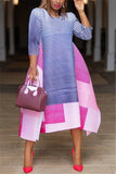 Goosudu Fashion Striped Print Stitching Loose Dress