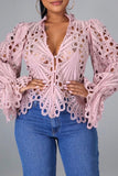 Goosudu Lace Deep V Sweet Cutout Blouse