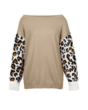 Goosudu Clearance Women's off Shoulder Knitted Color Block Sweater Leopard Print Sweater