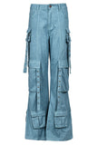 Goosudu Solid Color Classic Multi Pocket Bell Bottoms Jeans