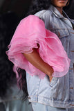 Goosudu Patchwork Tulle Ruffle Sleeve On-trend Denim Coat