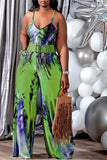 Goosudu Casual Printed Sling Plus Size Jumpsuit (Not Including Belt)