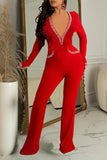 Goosudu Sexy Feather Trim Deep V Neck Slim Fit Hot Diamond Jumpsuits