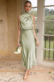 Goosudu Halter Sleeveless Satin Bridesmaid Dress