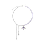 Goosudu Purple Planet Pearl Patchwork Tassel Necklace