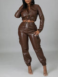 Goosudu Faux-Leather Jacket & Jogger Pants Set