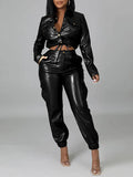 Goosudu Faux-Leather Jacket & Jogger Pants Set