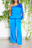 Goosudu Satin One Shoulder Doll Sleeve Jumpsuit