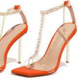 Goosudu T-Bar Strap Rhinestone Beaded Toe Ring Heels