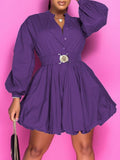 Goosudu Button-Front Belted Puffy Dress