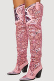 Goosudu Pink Snake Print Patchwork Modern Boots