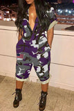 Goosudu Casual Camouflage Zipper Short Sleeve Jumpsuit