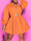 Goosudu Button-Front Belted Puffy Dress