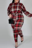 Goosudu Casual Plaid Print Basic O Neck Plus Size Two Pieces