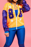 Goosudu Color Block Patchwork Sporty Sequined Jacket