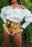 Goosudu Tiered Ruffle Elegant Off Shoulder Blouse