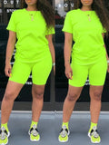 Goosudu Solid Tee & Biker Shorts Set