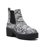 Goosudu Women Casual Snakeskin Platform Slip On Boots