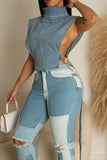 Goosudu Solid Color Hot Buckled Denim Camisole