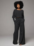 Goosudu Raw-cut Sweatshirt & Wide-Leg Pants Set