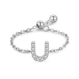 Goosudu Silver A-Z Letters Chain Ring Zirconia Diamond Adjustable