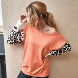 Goosudu Clearance Women's off Shoulder Knitted Color Block Sweater Leopard Print Sweater