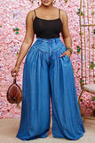 Goosudu Fashion Solid Color Wide Leg Pants Washed Blue Jeans