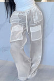 Goosudu White Patchwork Pocket Smart Cargo Pants